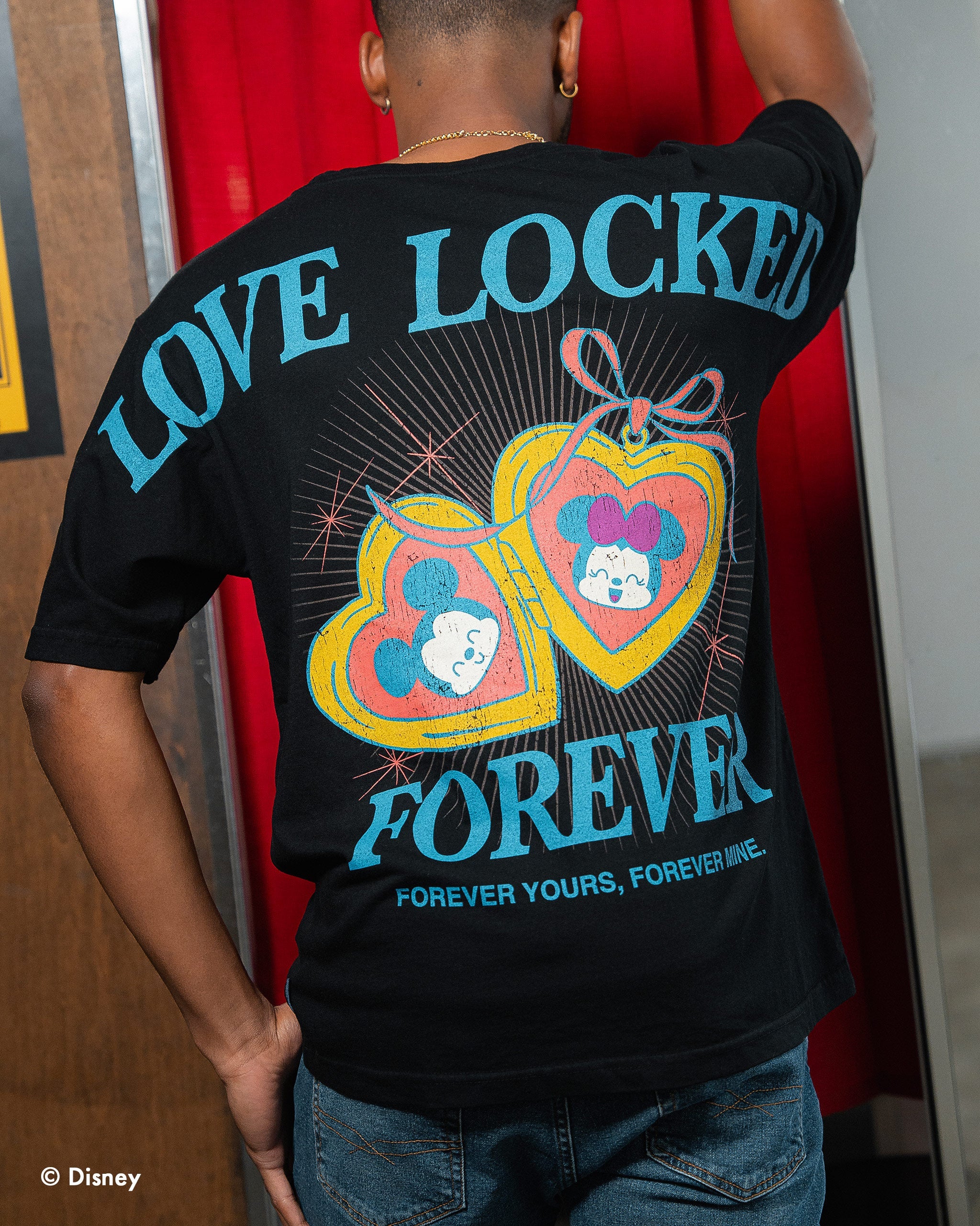 Disney's Mickey Mouse & Minnie Mouse Love Locked Relaxed Tee Black - Image 3