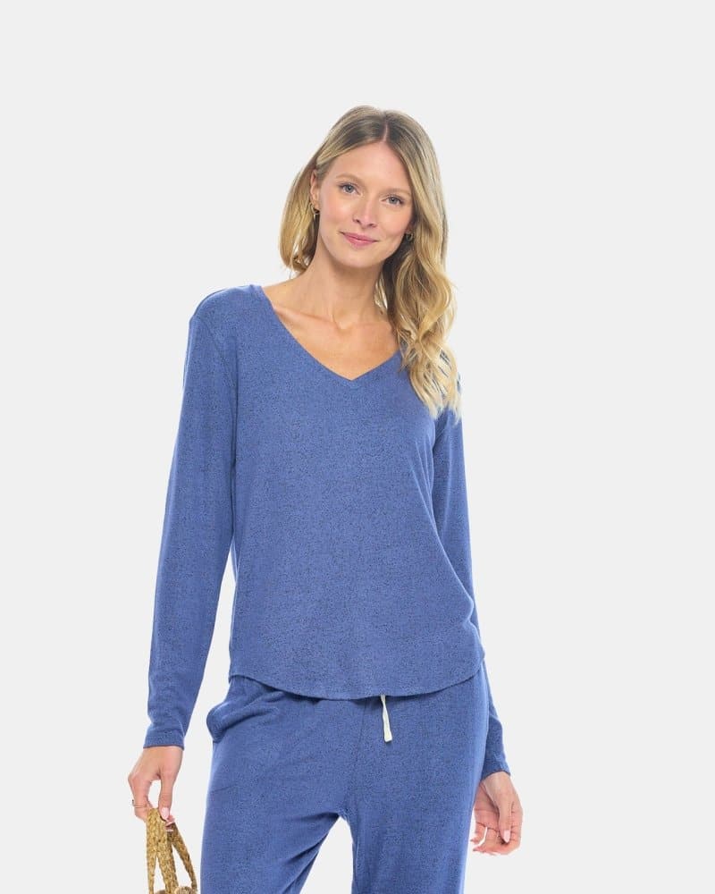 Women's Brushed Long Sleeve Raglan V-Neck Lounge Top - Image 3