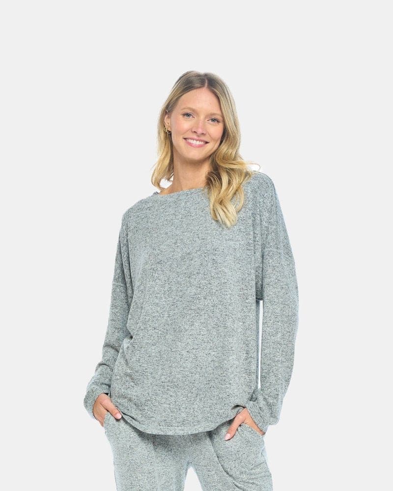 Brushed French Terry Women's Long Sleeve Crew Neck Lounge Top - Image 3