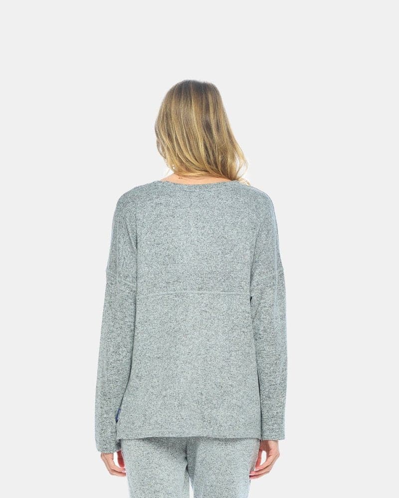 Brushed French Terry Women's Long Sleeve Crew Neck Lounge Top - Image 4